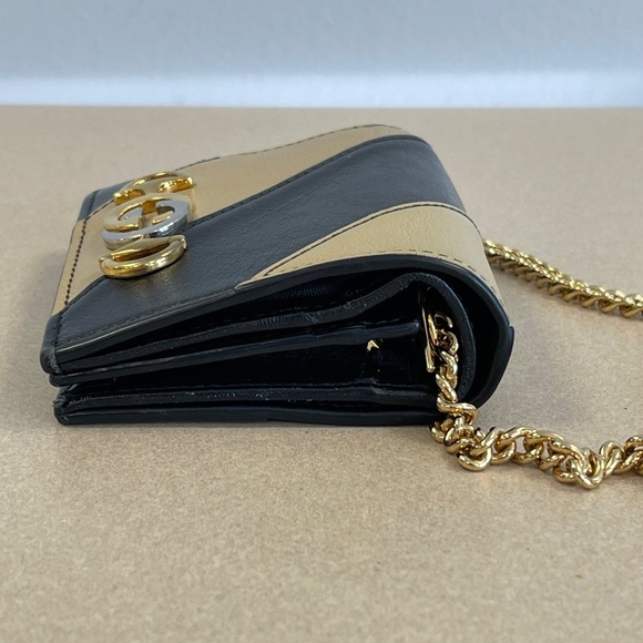 GUCCI Calfskin Diagonal Striped Zumi Chain Wallet - Black Beige - Preloved - Picture 5 of 15